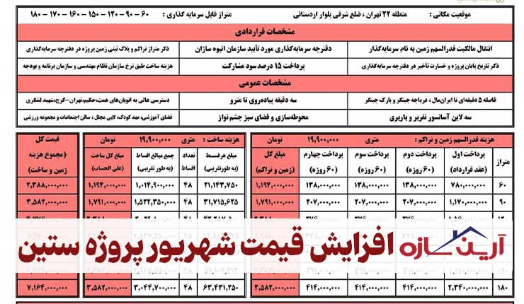 افزایش قیمت شهریور ماه سال ۱۴۰۳ پروژه ستین